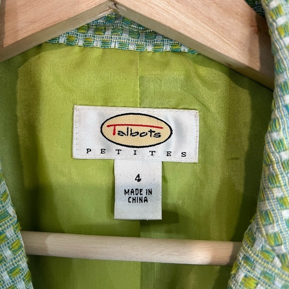 Talbots petites Lime Green Single Button Tweed Blazer Jacket 4 Fully Lined - Picture 2 of 5